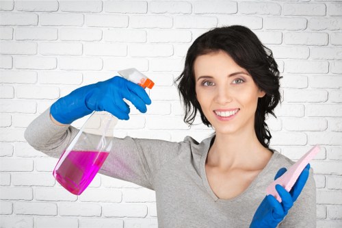Carpet cleaning team maintaining a safe and tidy workspace